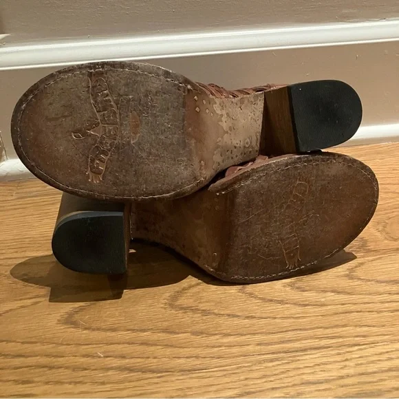 Freebird by Steven Bela Sandals, Cognac Lattice Weave Heeled Shoes (8) - Picture 10 of 10